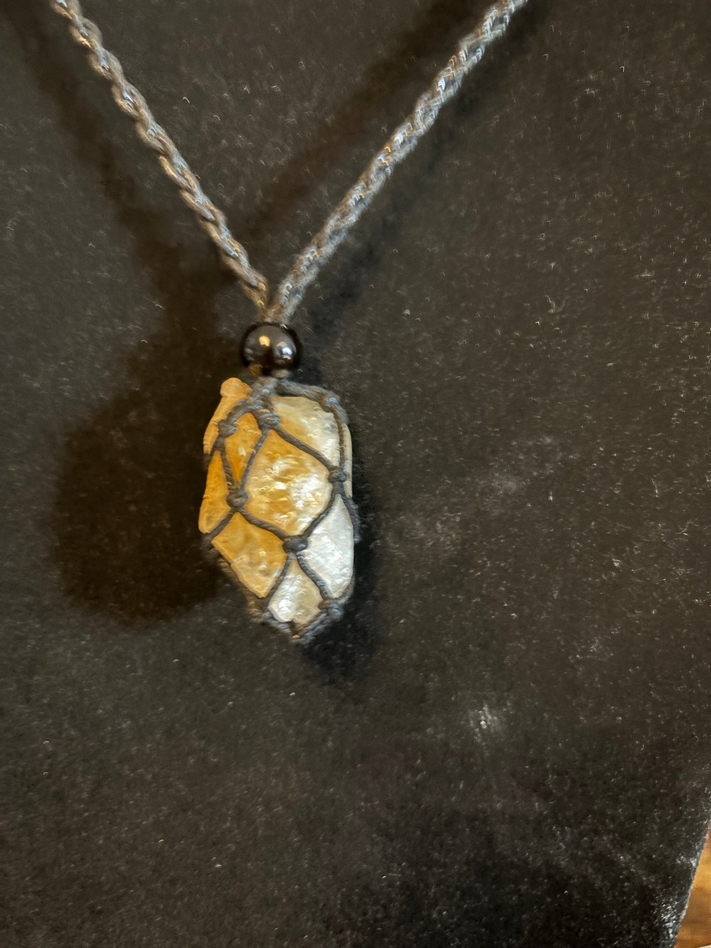 Solar Queen Citrine Reiki Infused Interchangeable adjustable crystal Macrame pouch necklace