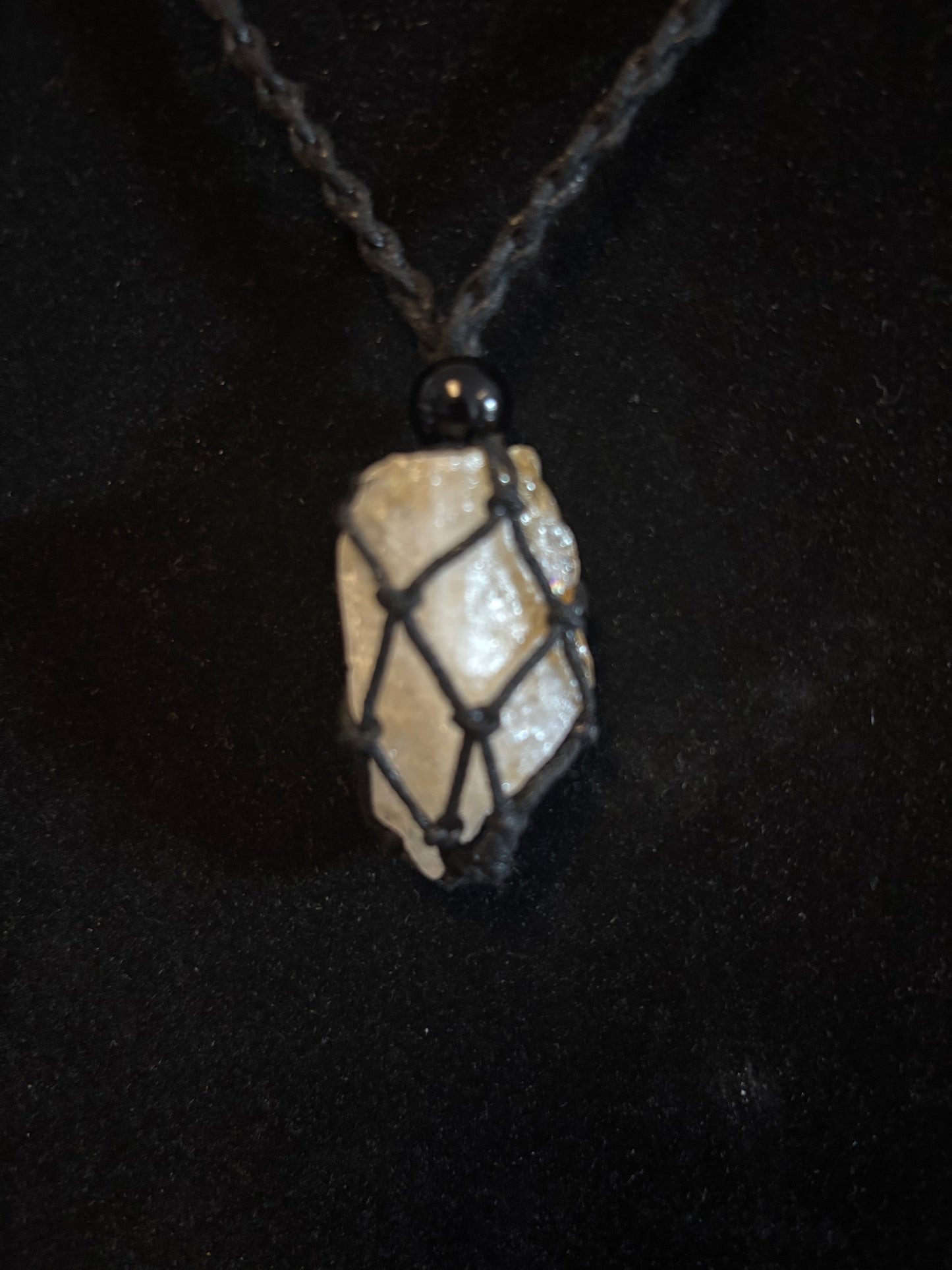 Solar Queen Citrine Reiki Infused Interchangeable adjustable crystal Macrame pouch necklace