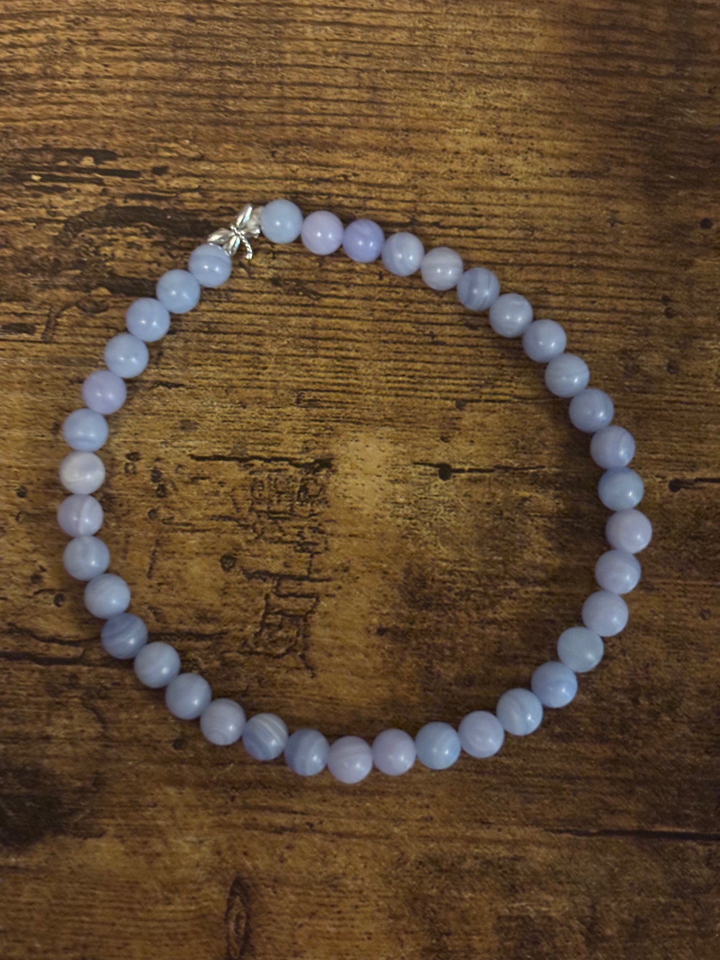 Divine Truth Blue Lace Agate with dragonfly charm Genuine Healing Crystals Anklet connect to Archangle Raguel & Mother Goddess Earth Gaia