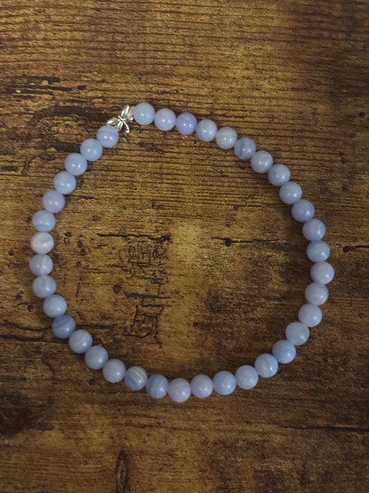 Divine Truth Blue Lace Agate with dragonfly charm Genuine Healing Crystals Anklet connect to Archangle Raguel & Mother Goddess Earth Gaia