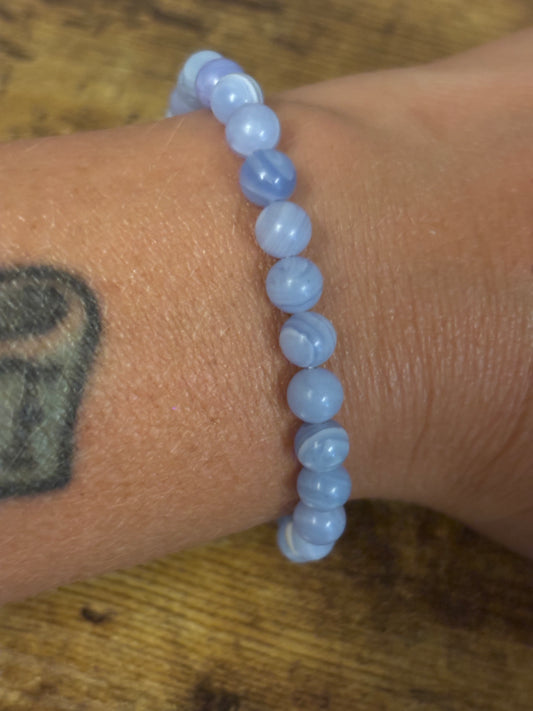 Divine Truth Blue Lace Agate with dragonfly charm Genuine Healing Crystals bracelet connect to Archangle Raguel & Mother Goddess Earth Gaia