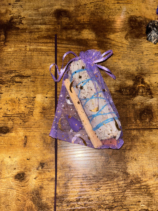 Deluxe Spiritual Protection Kit 🧿✨ Evil Be Gone Smudge + Spray + Raw Crystal Sage Palo Santo Bundles