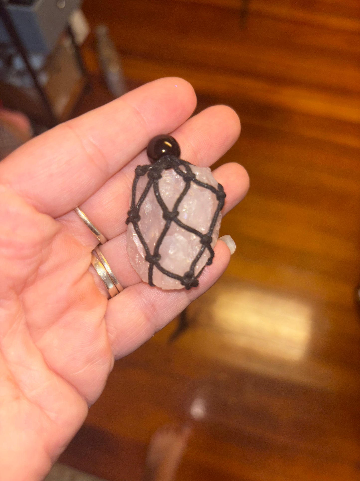 Sacred Divine Love Rose 🌹 Quartz Reiki Infused Interchangeable adjustable crystal Macrame pouch necklace