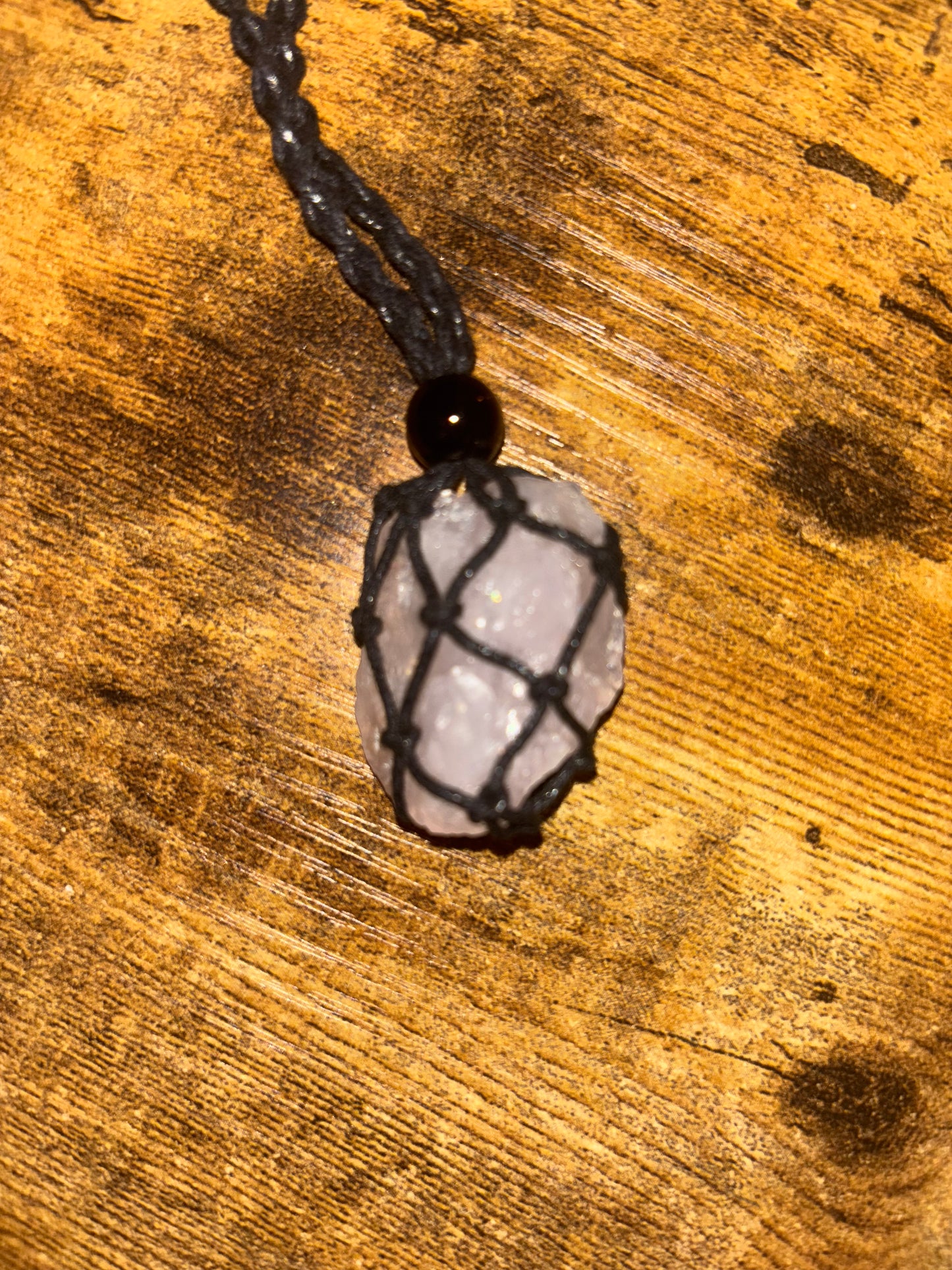 Sacred Divine Love Rose 🌹 Quartz Reiki Infused Interchangeable adjustable crystal Macrame pouch necklace