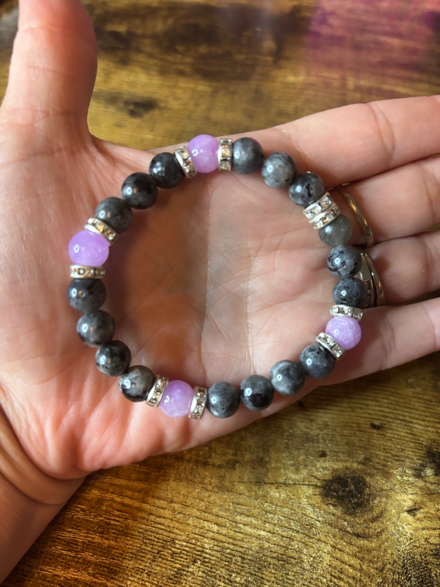 🌙 Divine Awakening – Labradorite & Lavender Amethyst Crystal Bracelet (8mm Beads) Intuition • Protection • Spiritual Balance