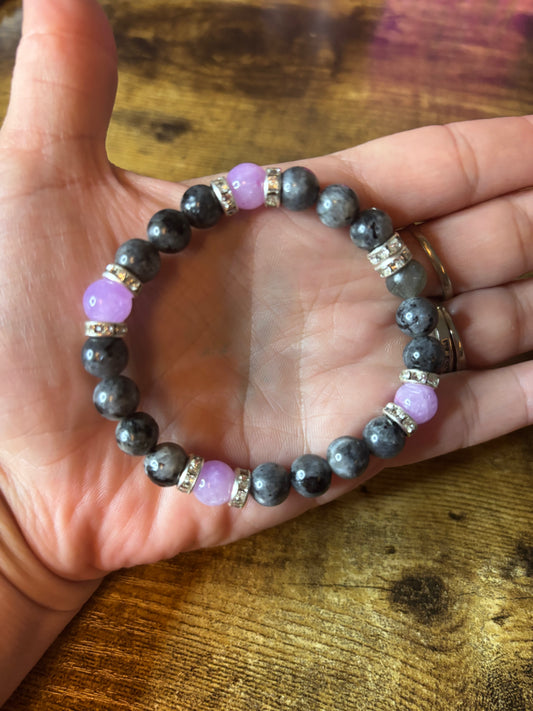 🌙 Divine Awakening – Labradorite & Lavender Amethyst Crystal Bracelet (8mm Beads) Intuition • Protection • Spiritual Balance