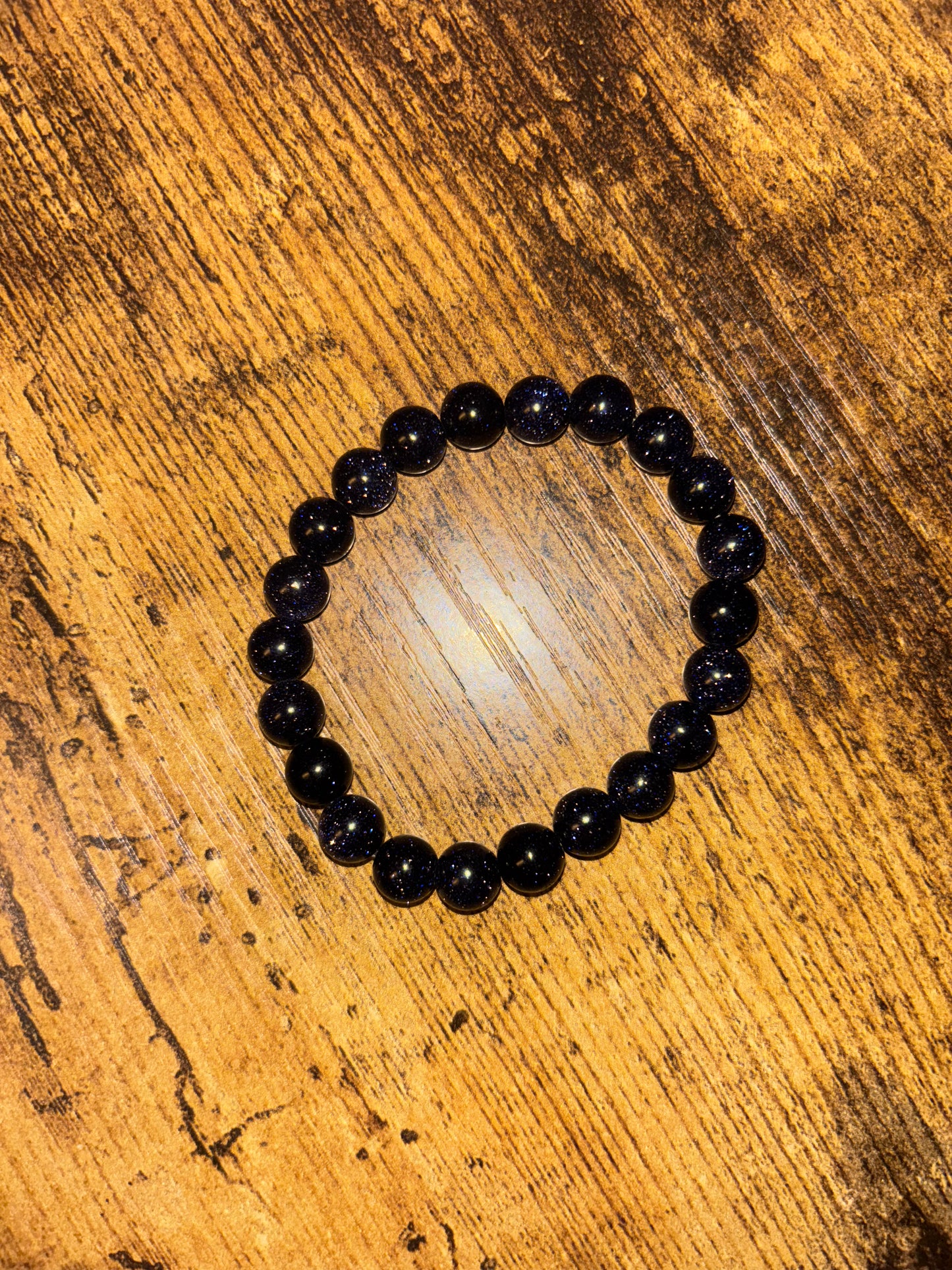 🌌 Handmade Celestial Blue Goldstone Bracelet | Evil Eye Protection & Throat Chakra Healing