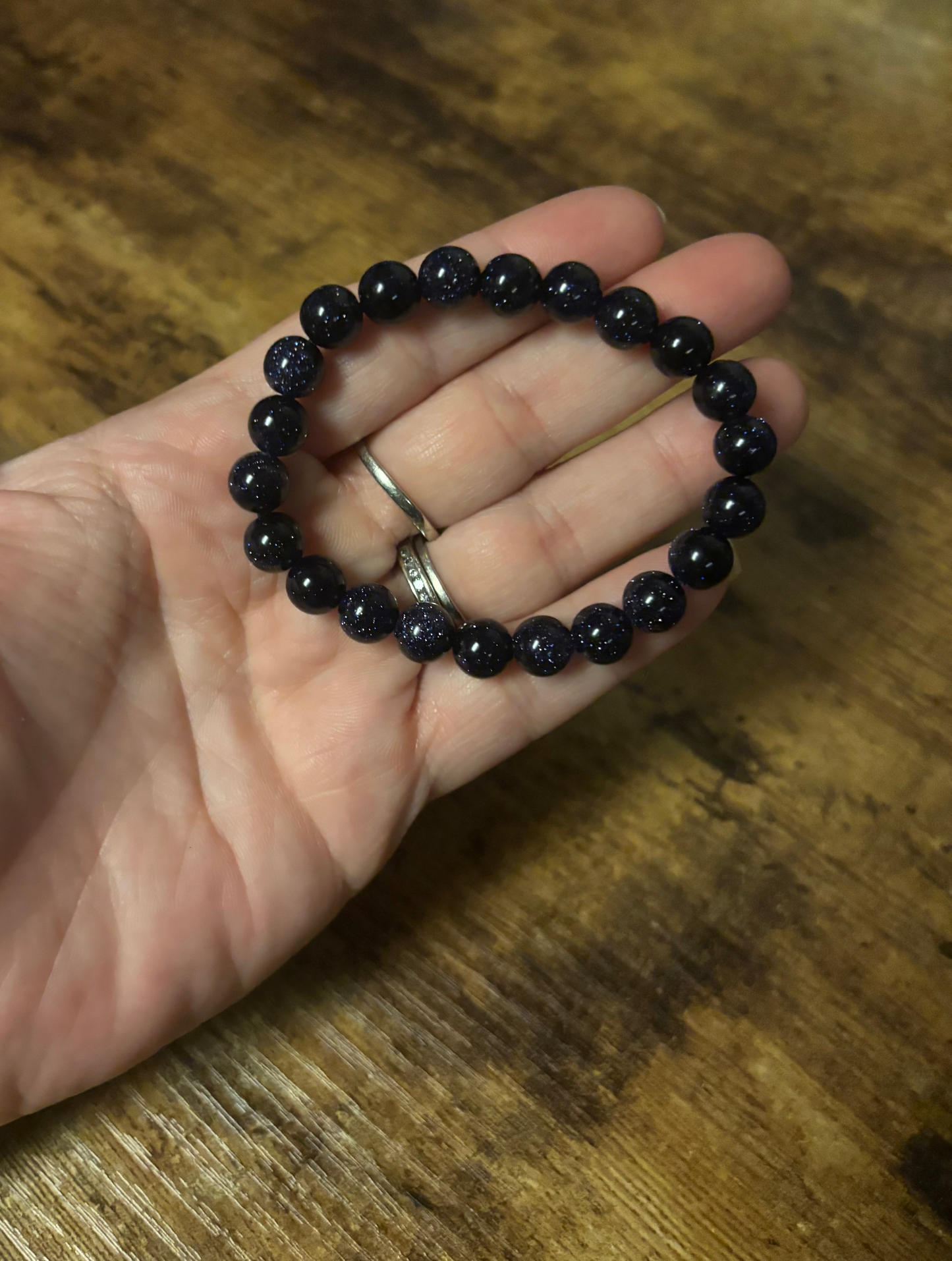 🌌 Handmade Celestial Blue Goldstone Bracelet | Evil Eye Protection & Throat Chakra Healing