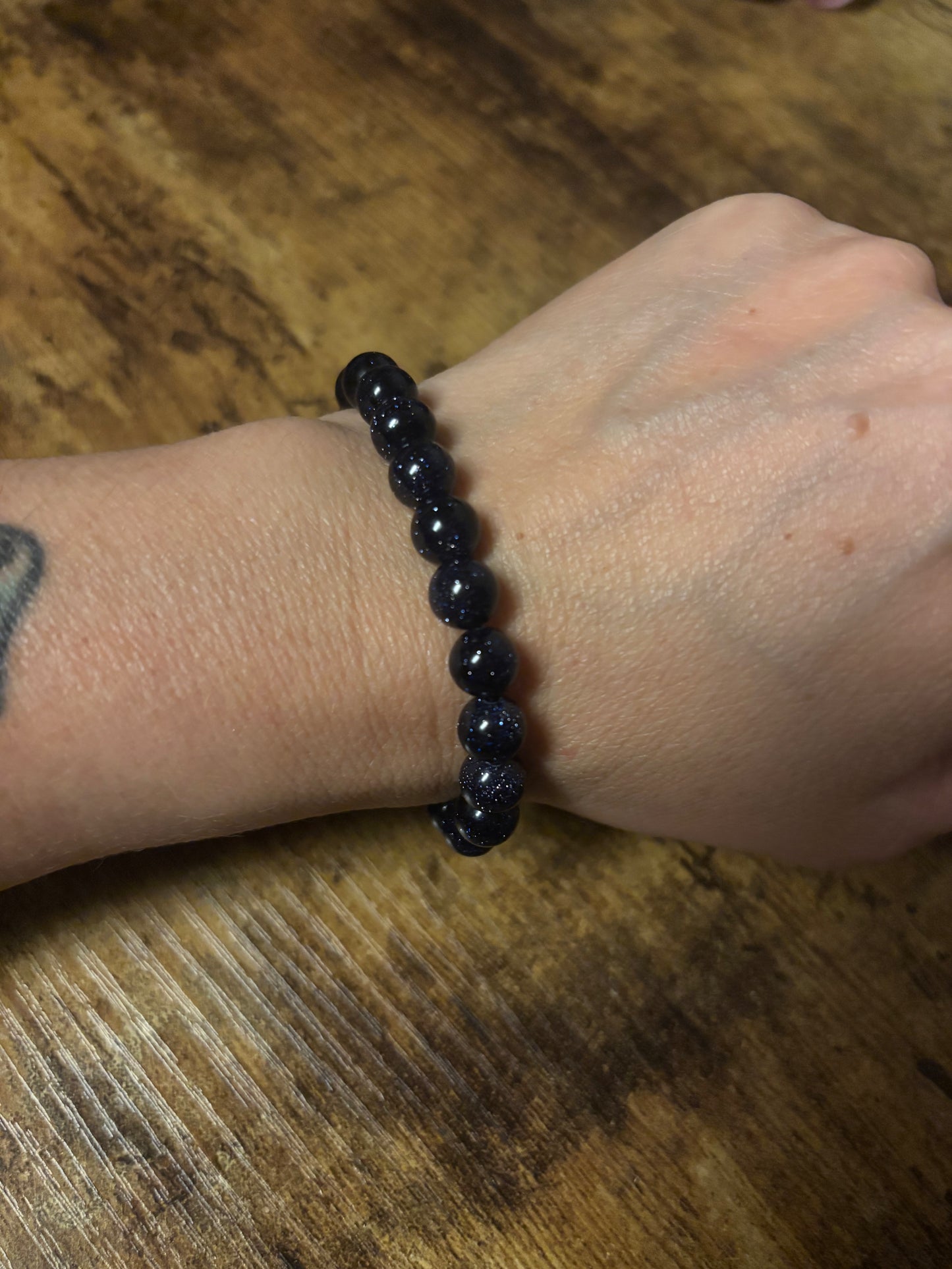 🌌 Handmade Celestial Blue Goldstone Bracelet | Evil Eye Protection & Throat Chakra Healing
