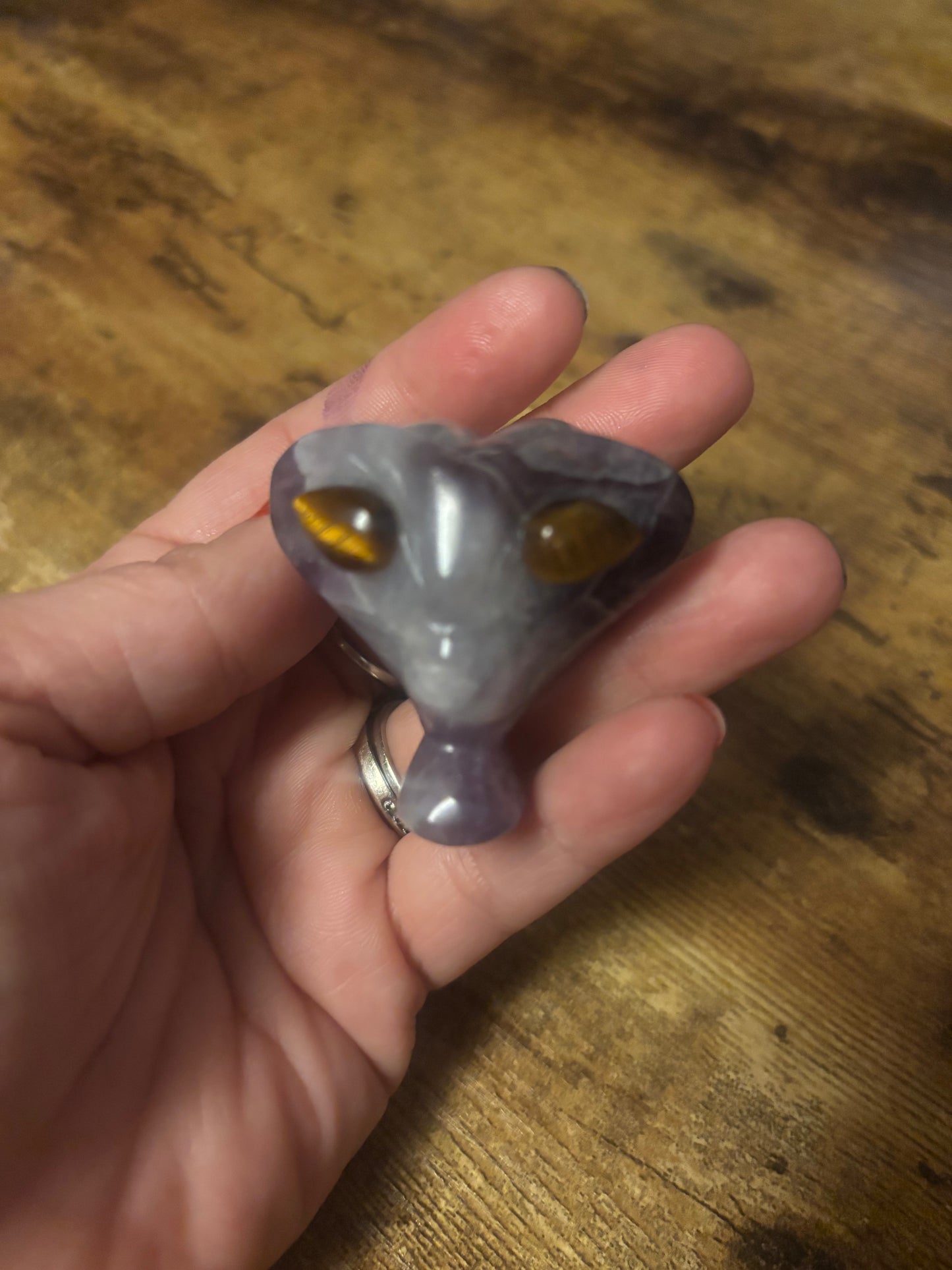 👽 Amethyst & Tiger’s Eye Alien Head – 63g / 2” – Spiritual Protection & Higher Vision
