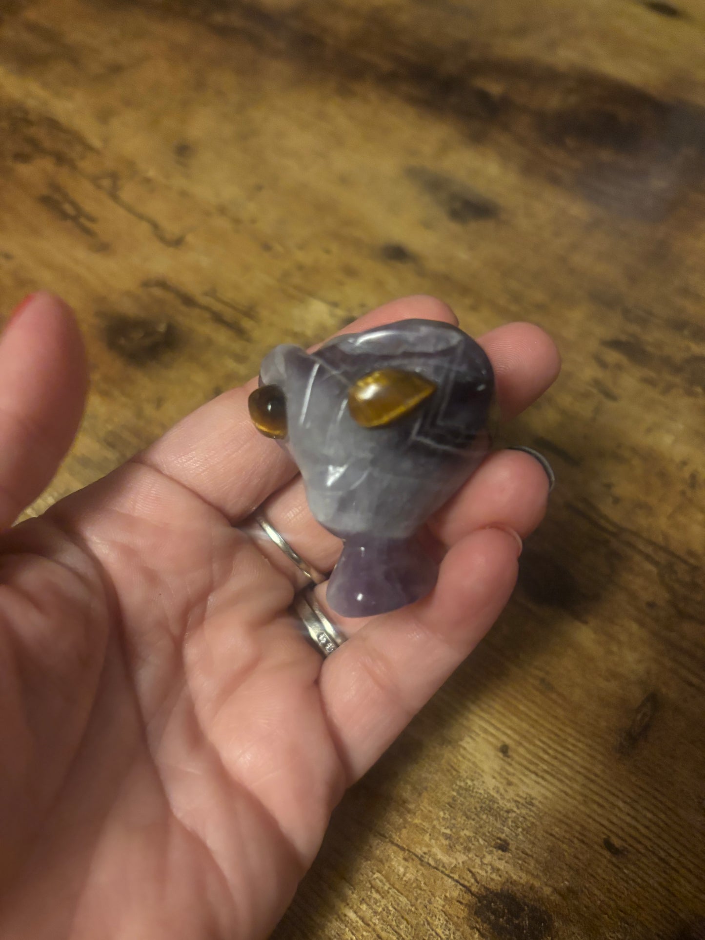 👽 Amethyst & Tiger’s Eye Alien Head – 63g / 2” – Spiritual Protection & Higher Vision