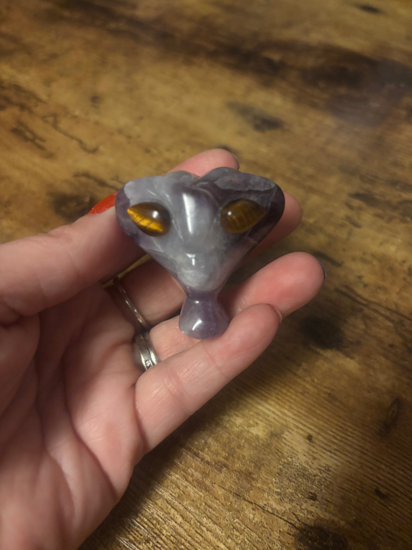 👽 Amethyst & Tiger’s Eye Alien Head – 63g / 2” – Spiritual Protection & Higher Vision