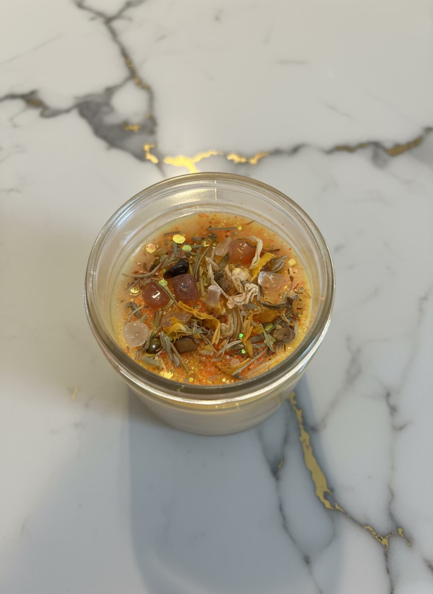 Release That Creativity – Carrot Cake Crystal Intention Candle | Sacral Chakra | Manifestation & Abundance