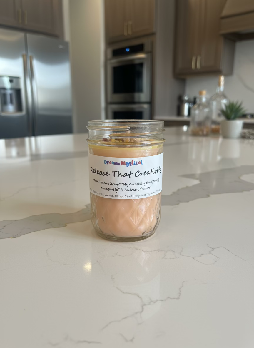 Release That Creativity – Carrot Cake Crystal Intention Candle | Sacral Chakra | Manifestation & Abundance