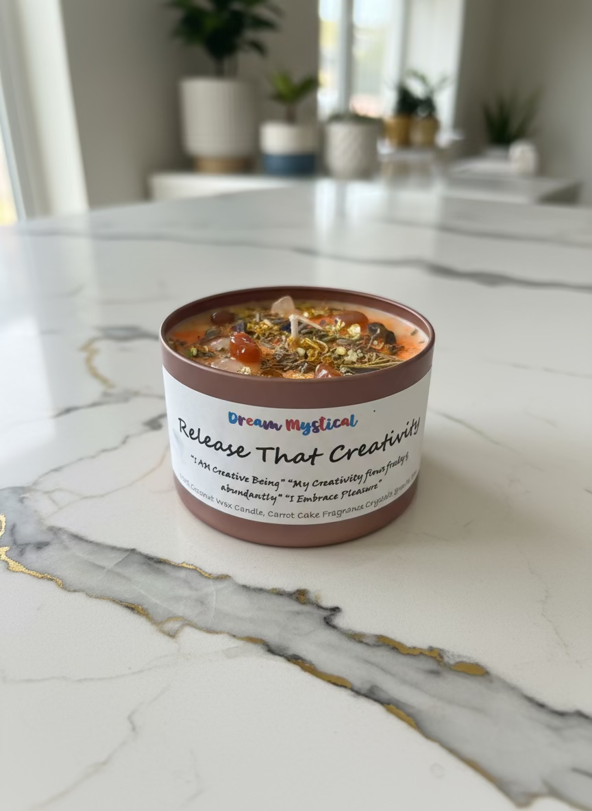 Release That Creativity – Carrot Cake Crystal Intention Candle | Sacral Chakra | Manifestation & Abundance