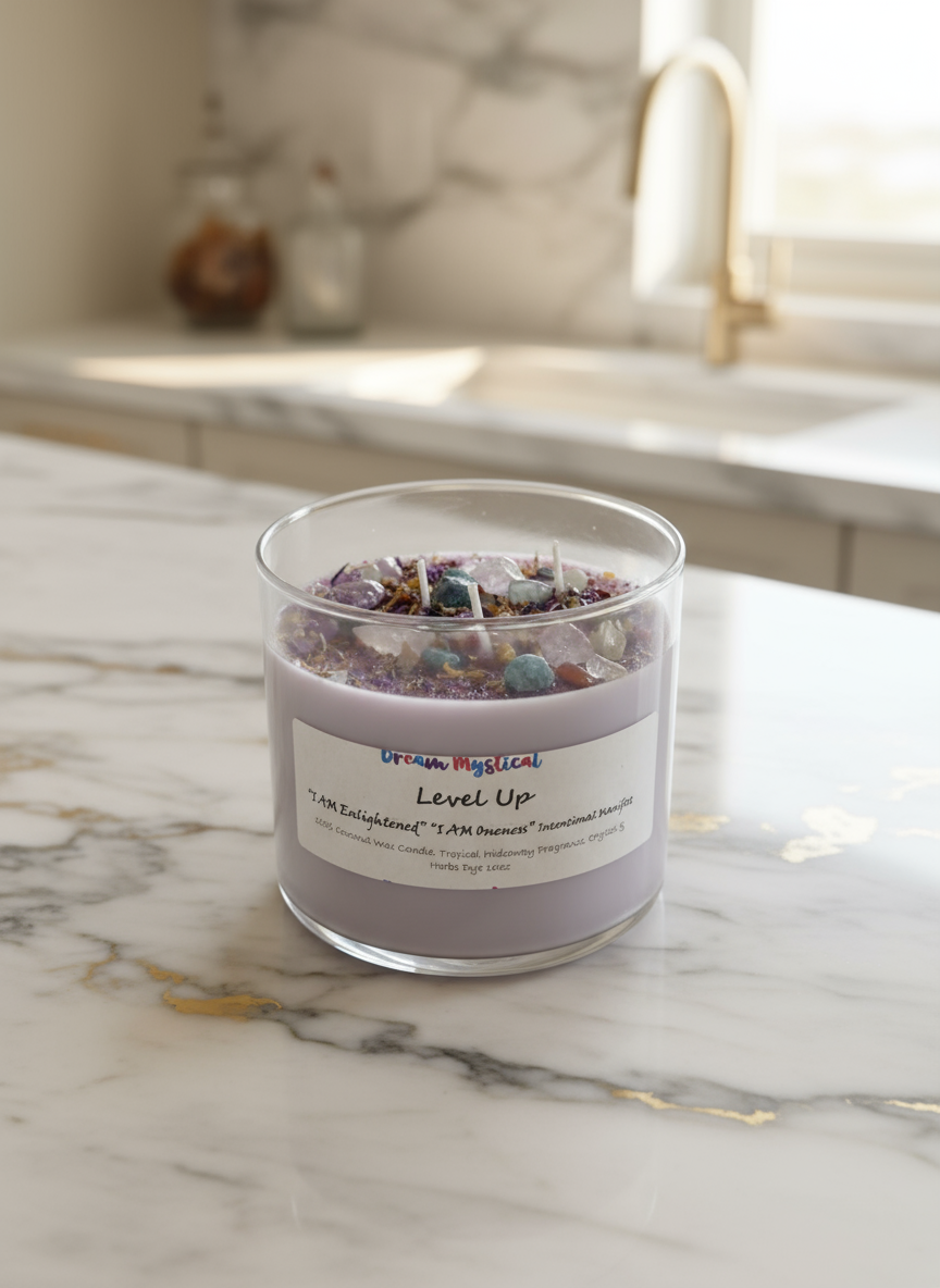 💫Level Up – Enlightenment & Ascension Intention Candle | Crown Chakra Activation | Spiritual Growth & Higher Awareness 100% coconut Wax
