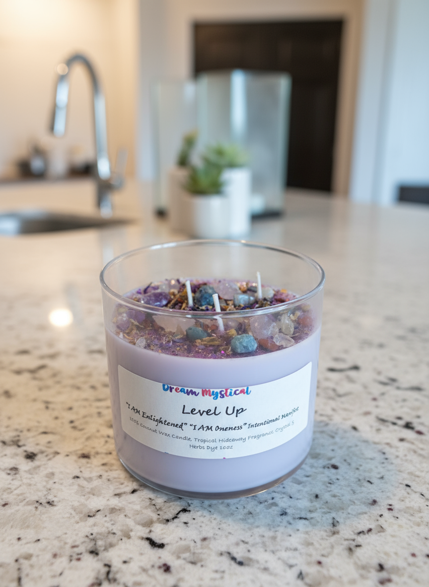 💫Level Up – Enlightenment & Ascension Intention Candle | Crown Chakra Activation | Spiritual Growth & Higher Awareness 100% coconut Wax