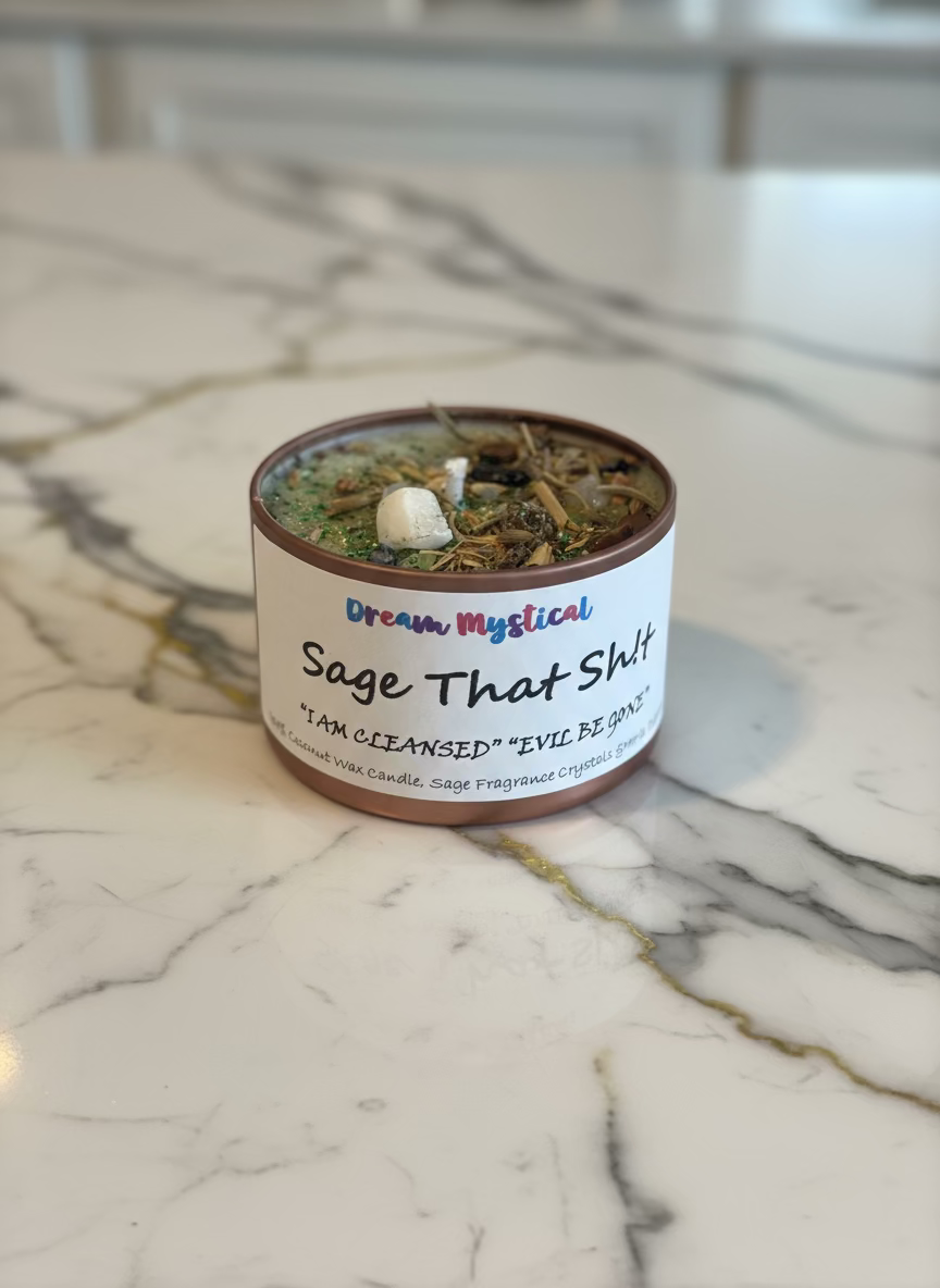 🌿 Sage That Sh!t – “I Am Cleansed, Evil Be Gone” Energy Clearing Protection Candle