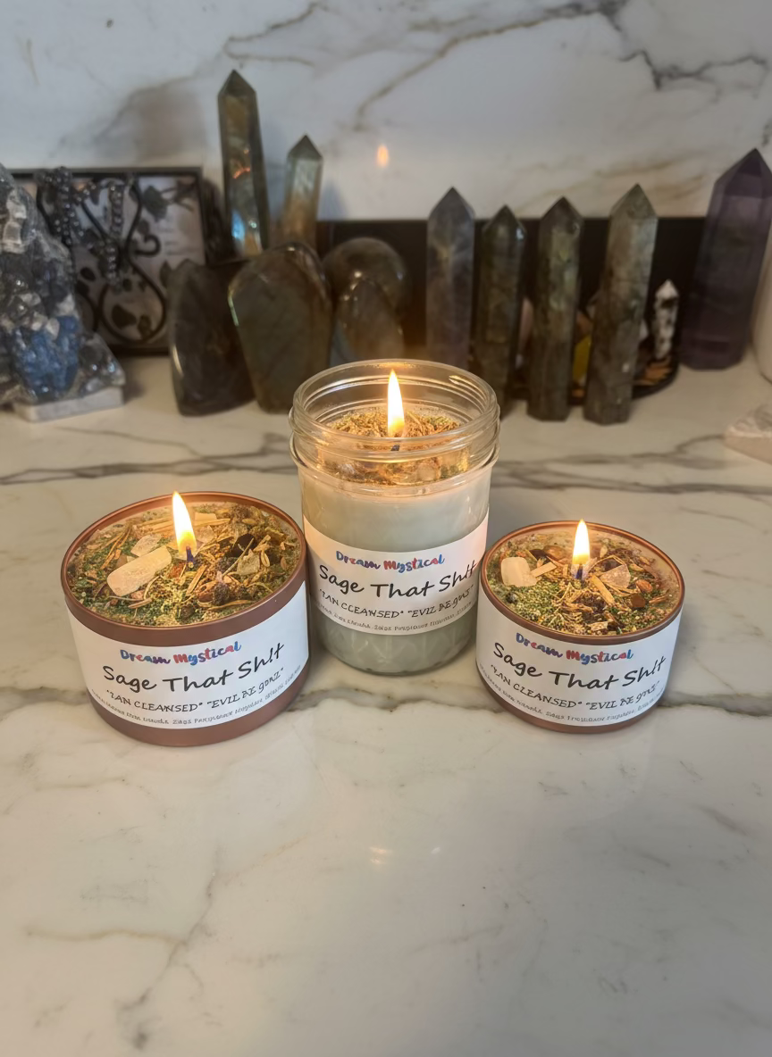 🌿 Sage That Sh!t – “I Am Cleansed, Evil Be Gone” Energy Clearing Protection Candle