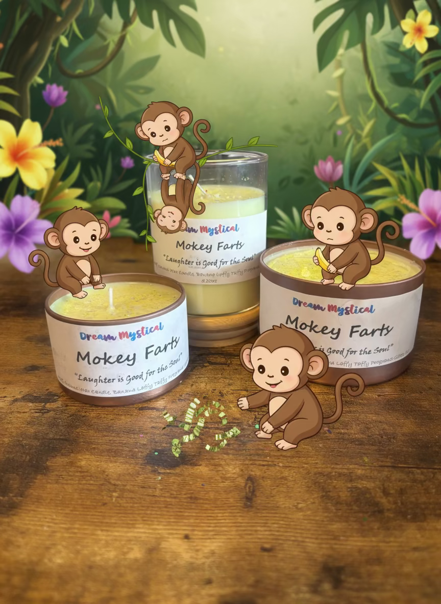 🍌 Mokey Farts – “Laughter is Good for the Soul” Banana Laffy Taffy Candle