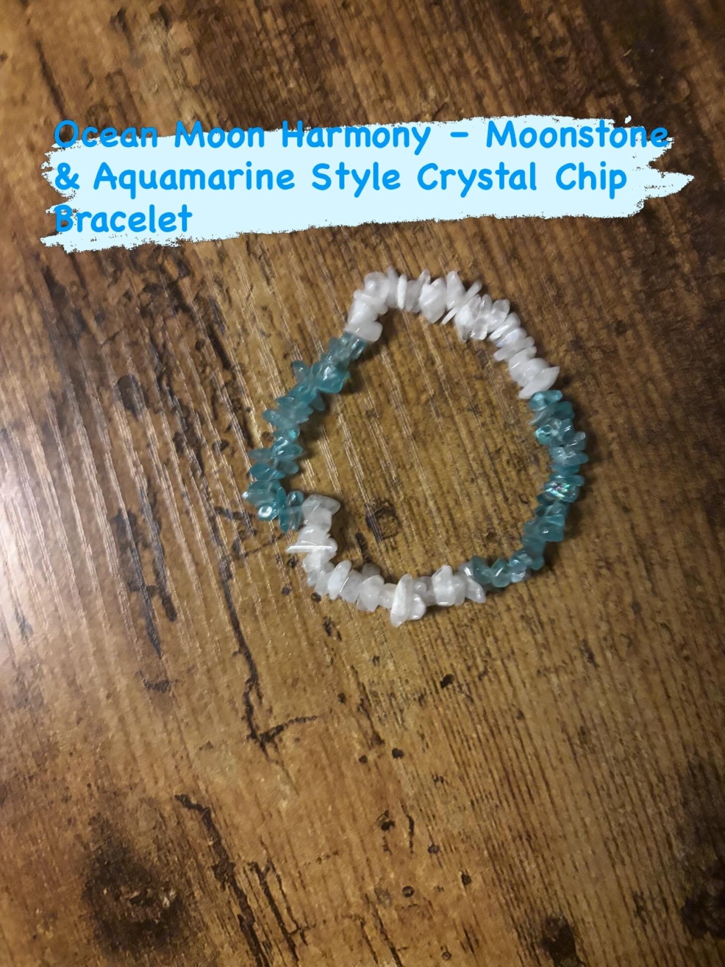 Ocean Moon Harmony – Moonstone & Aquamarine Style Crystal Chip Bracelet