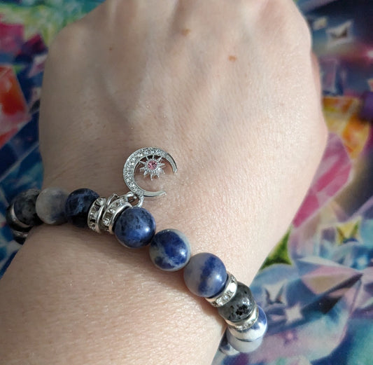 Empath Protection Moon Charm Solidate Labradorite Genuine 8mm Crystal Bracelet