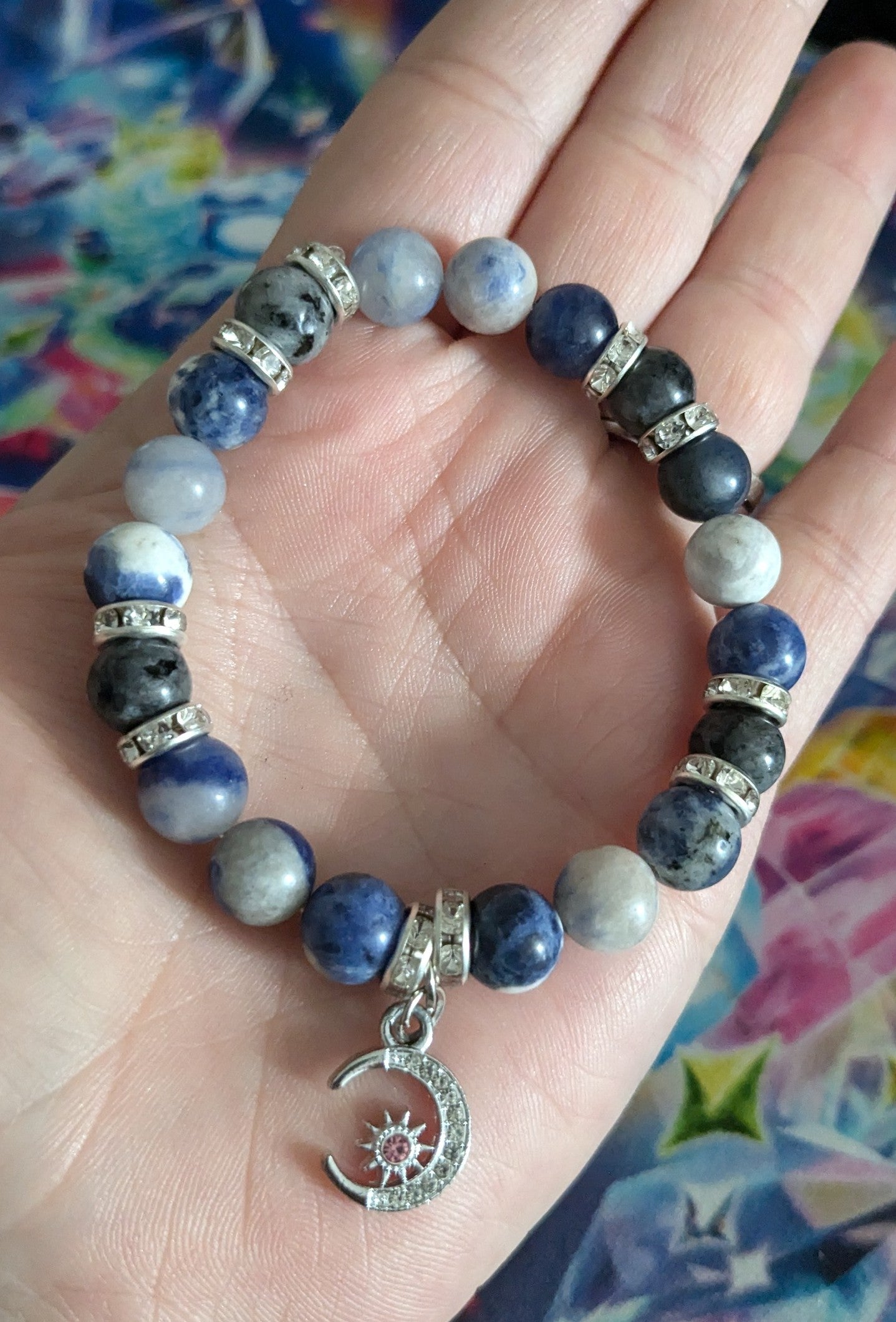 Empath Protection Moon Charm Solidate Labradorite Genuine 8mm Crystal Bracelet