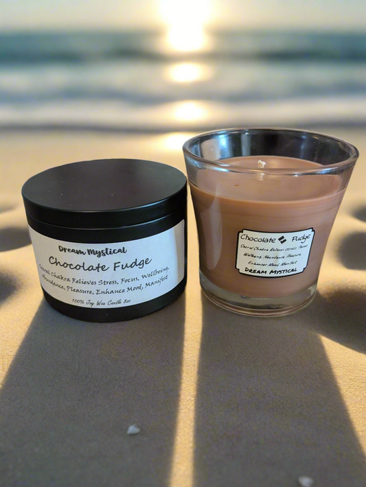 Chocolate Fudge Manifest Intentional Candle Sacral Chakra Relieves Stress Focus Protection Pleasure Enhance Mood Abundance Wellbeing