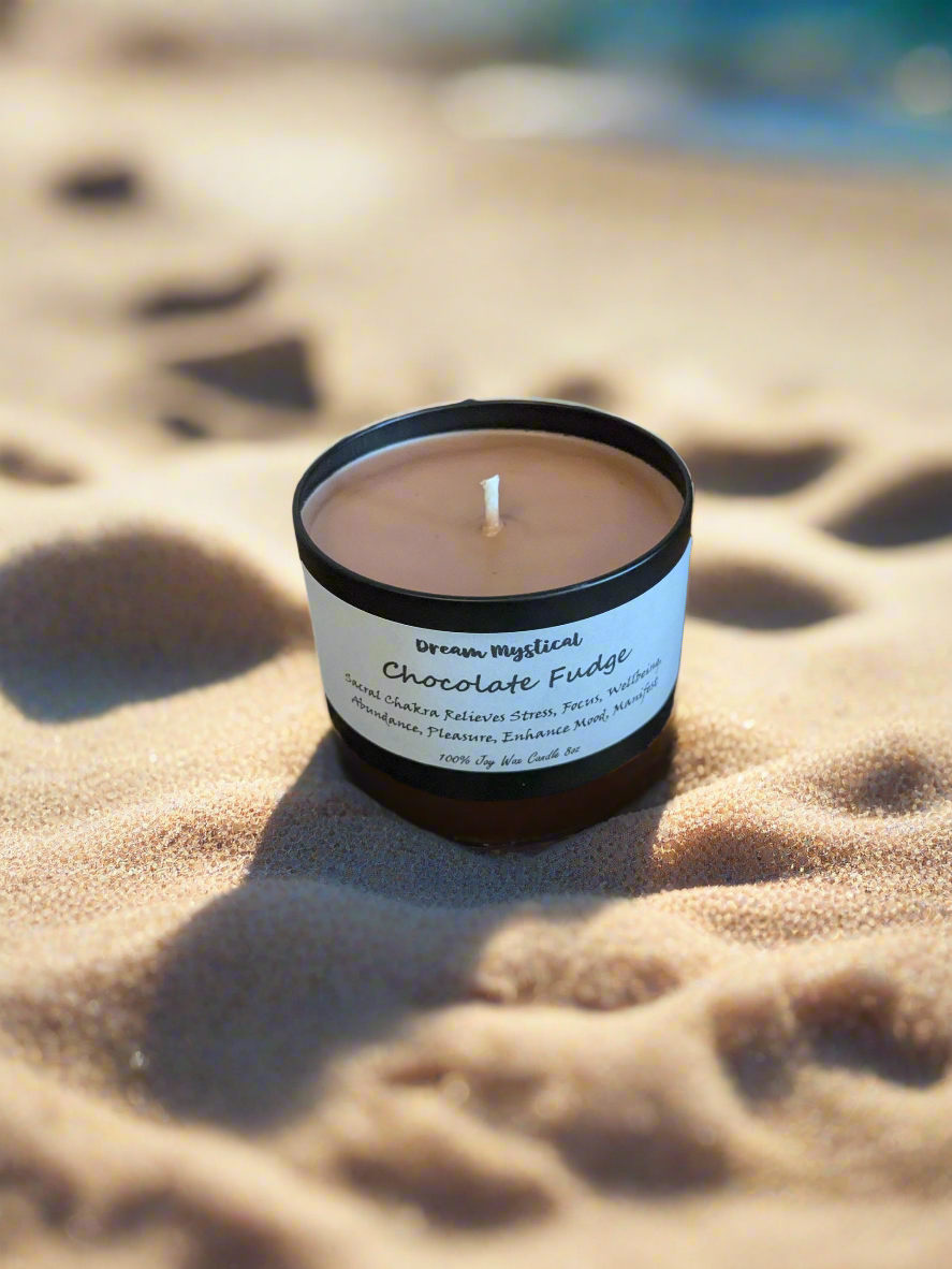 Chocolate Fudge Manifest Intentional Candle Sacral Chakra Relieves Stress Focus Protection Pleasure Enhance Mood Abundance Wellbeing