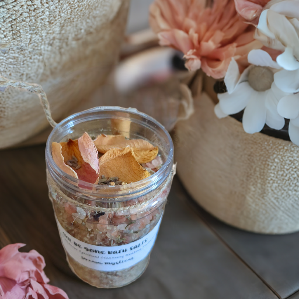 Organic Self Love Bath Salts with Essential Oils Hand picked Herbs~Coconut (plastic jars)
