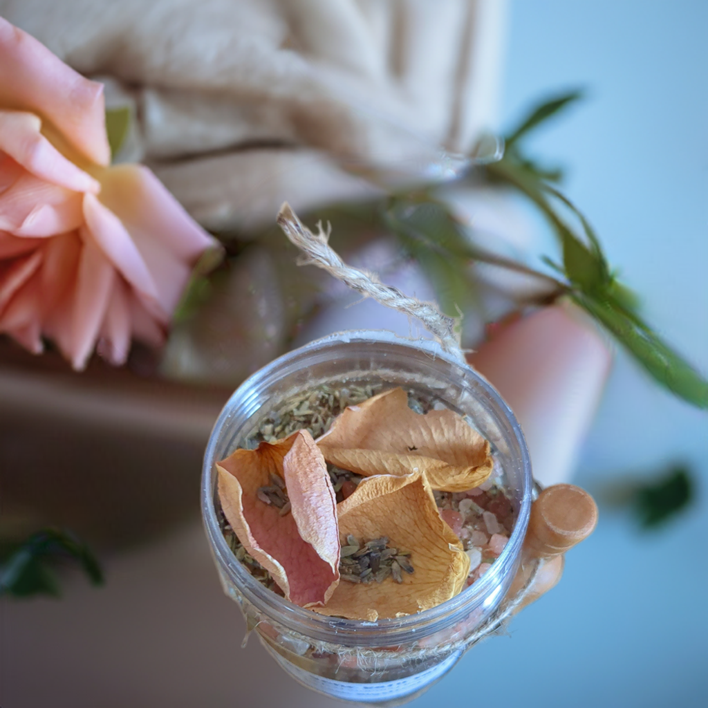 Organic Self Love Bath Salts with Essential Oils Hand picked Herbs~Coconut (plastic jars)