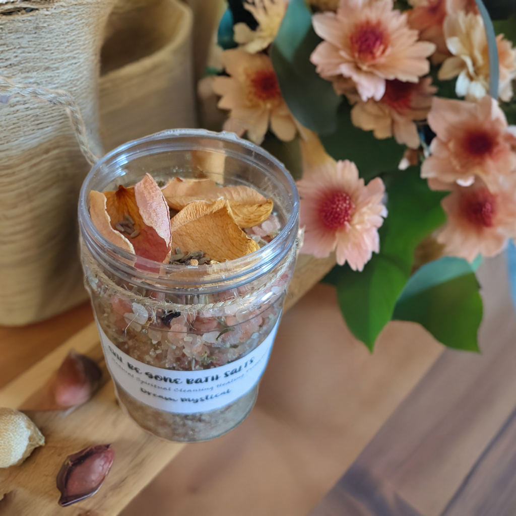 Organic Self Love Bath Salts with Essential Oils Hand picked Herbs~Coconut (plastic jars)