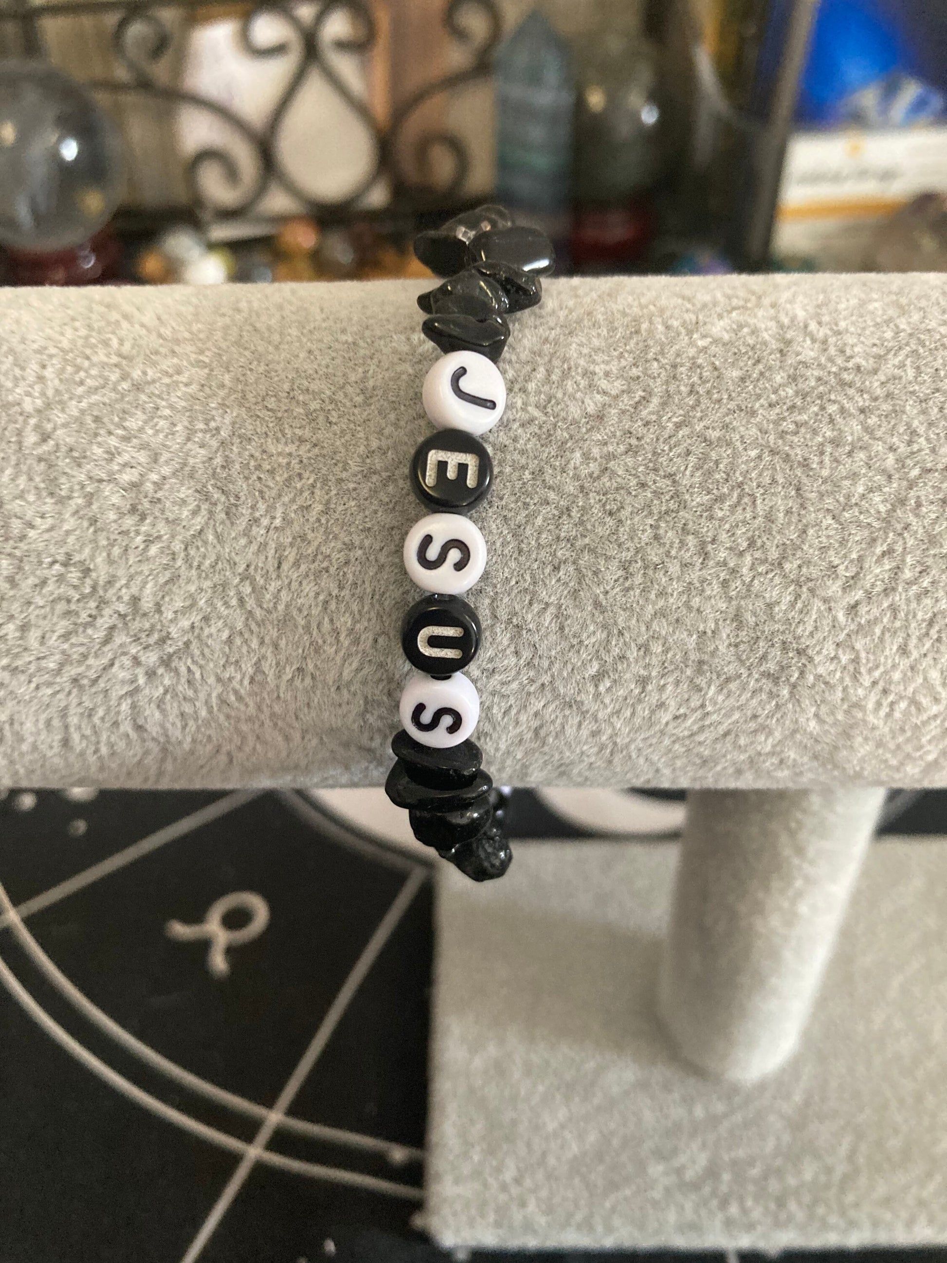 Black Tourmaline Jesus Loves Me Protection Natural Genuine Healing Crystal Bracelet