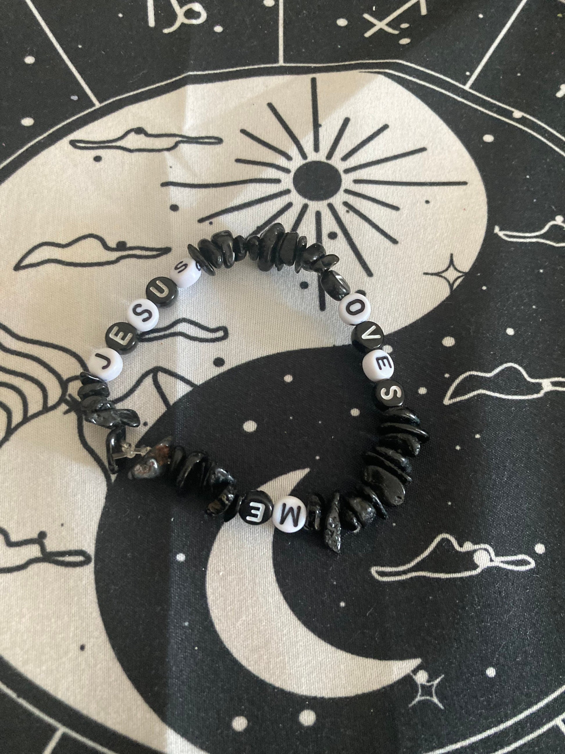 Black Tourmaline Jesus Loves Me Protection Natural Genuine Healing Crystal Bracelet