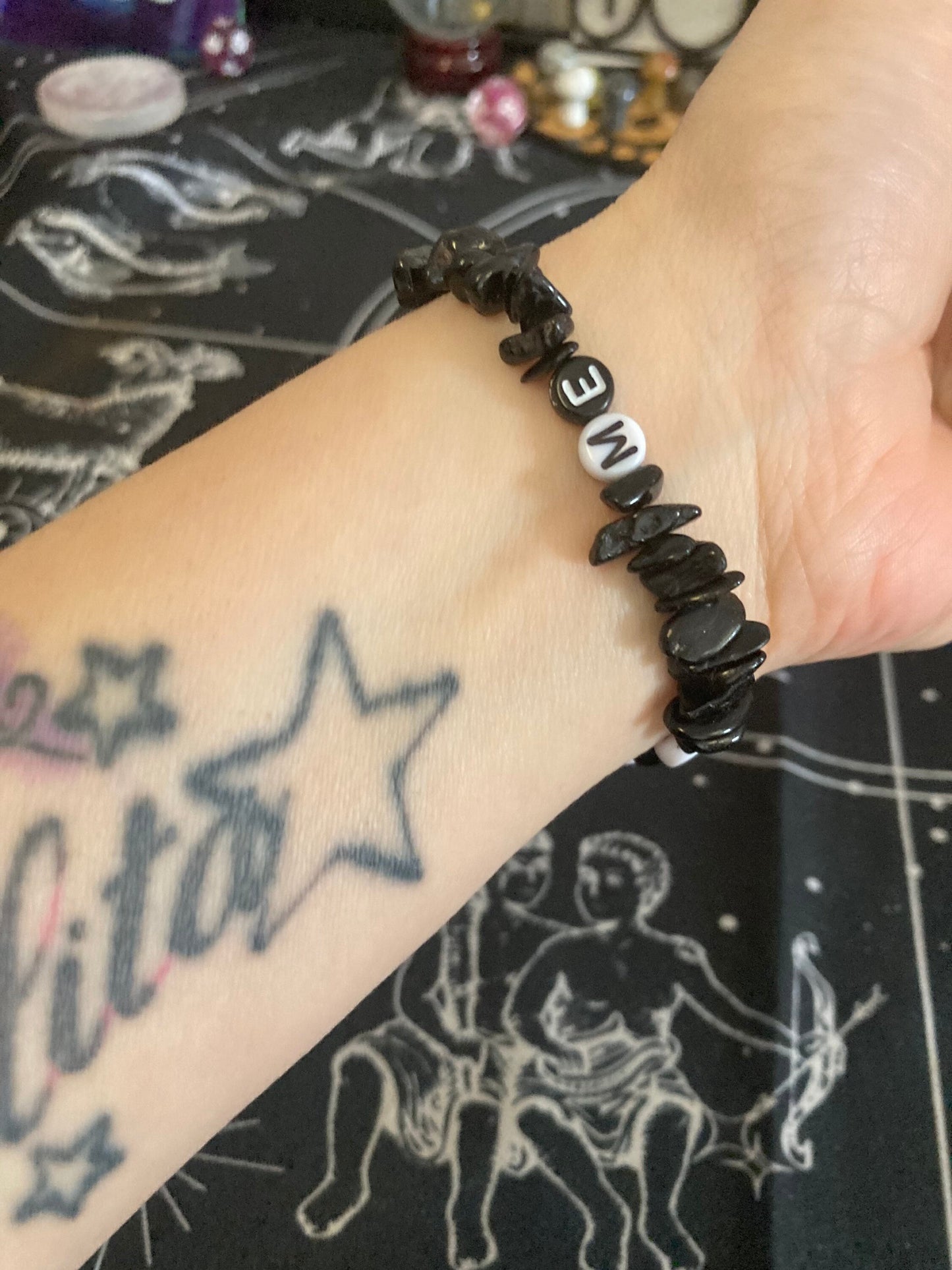 Black Tourmaline Jesus Loves Me Protection Natural Genuine Healing Crystal Bracelet
