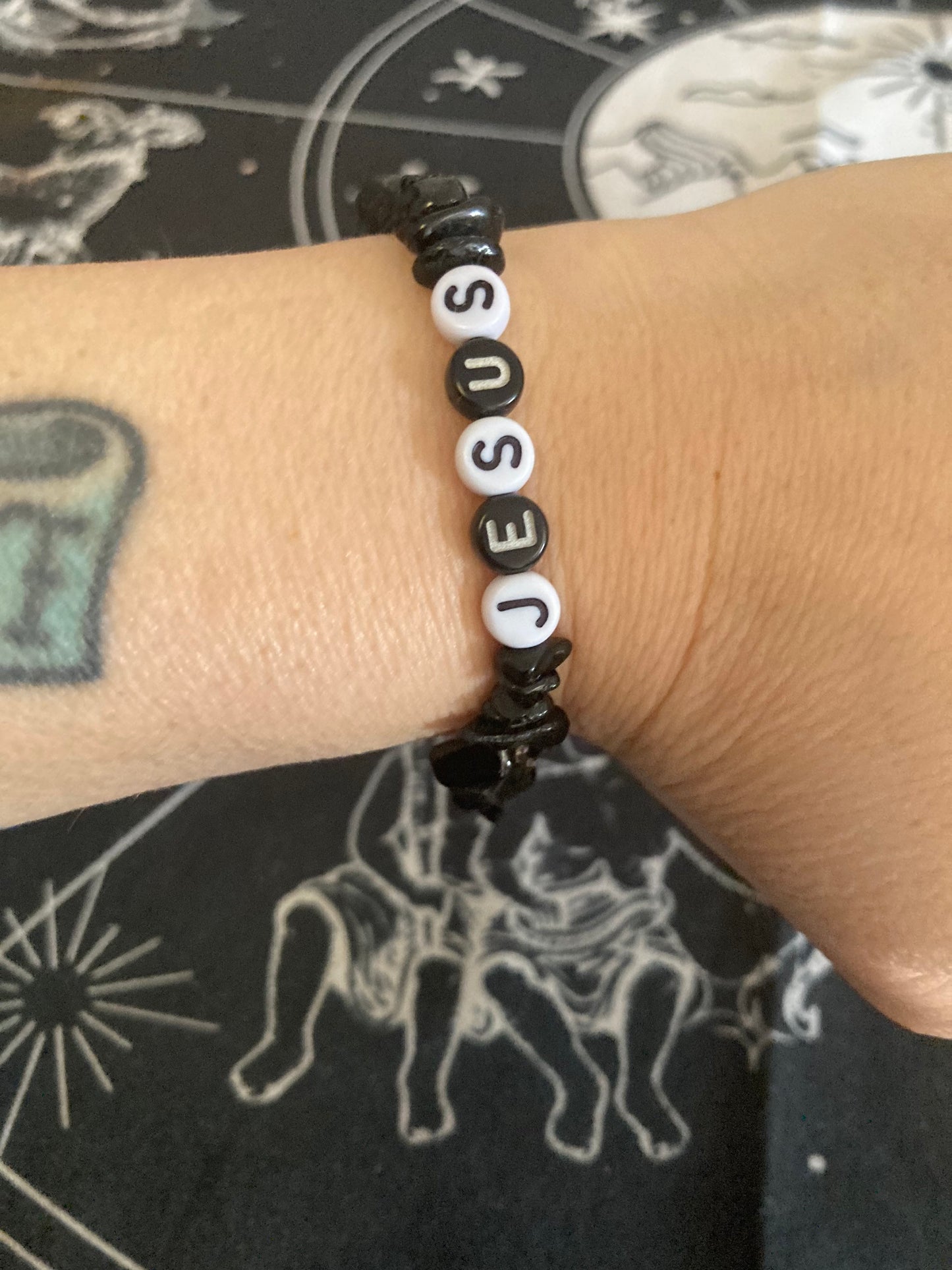 Black Tourmaline Jesus Loves Me Protection Natural Genuine Healing Crystal Bracelet