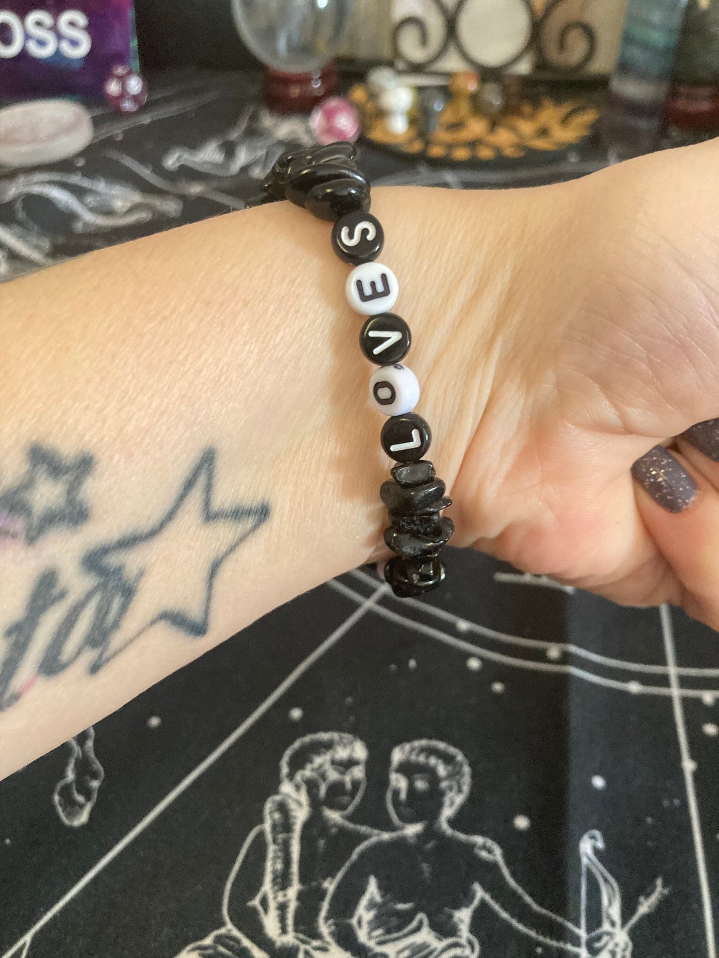 Black Tourmaline Jesus Loves Me Protection Natural Genuine Healing Crystal Bracelet