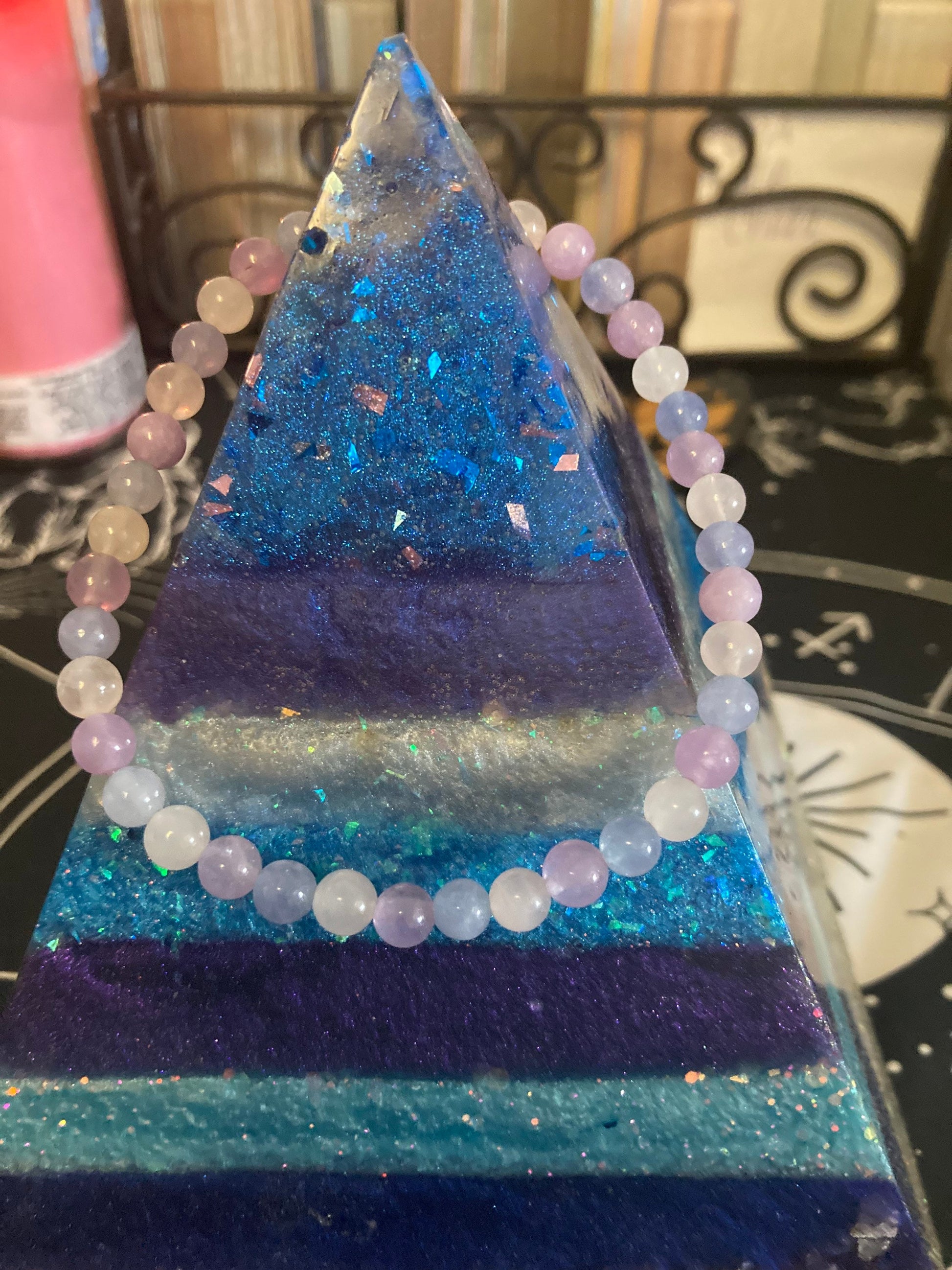 6MM Mystic Magical Unicorn Blue Aquamarine Rose Quartz Amethyst Divine Natural Healing Crystal Anklet Reiki