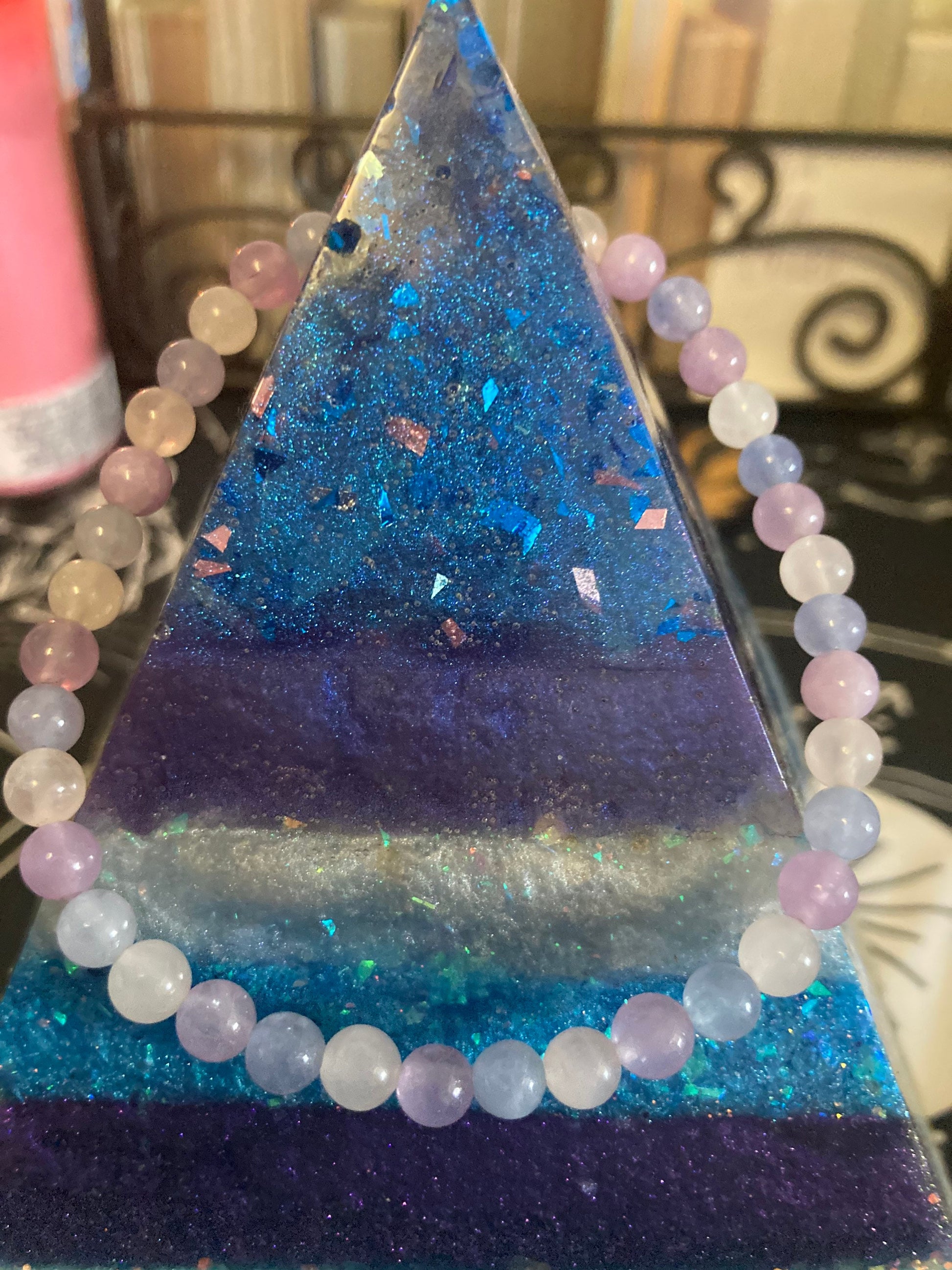 6MM Mystic Magical Unicorn Blue Aquamarine Rose Quartz Amethyst Divine Natural Healing Crystal Anklet Reiki
