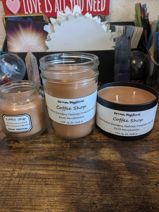 Coffee Shop Manifest Intentional Candle Root Chakra Protection Grounding Security Connection to Earth Stability