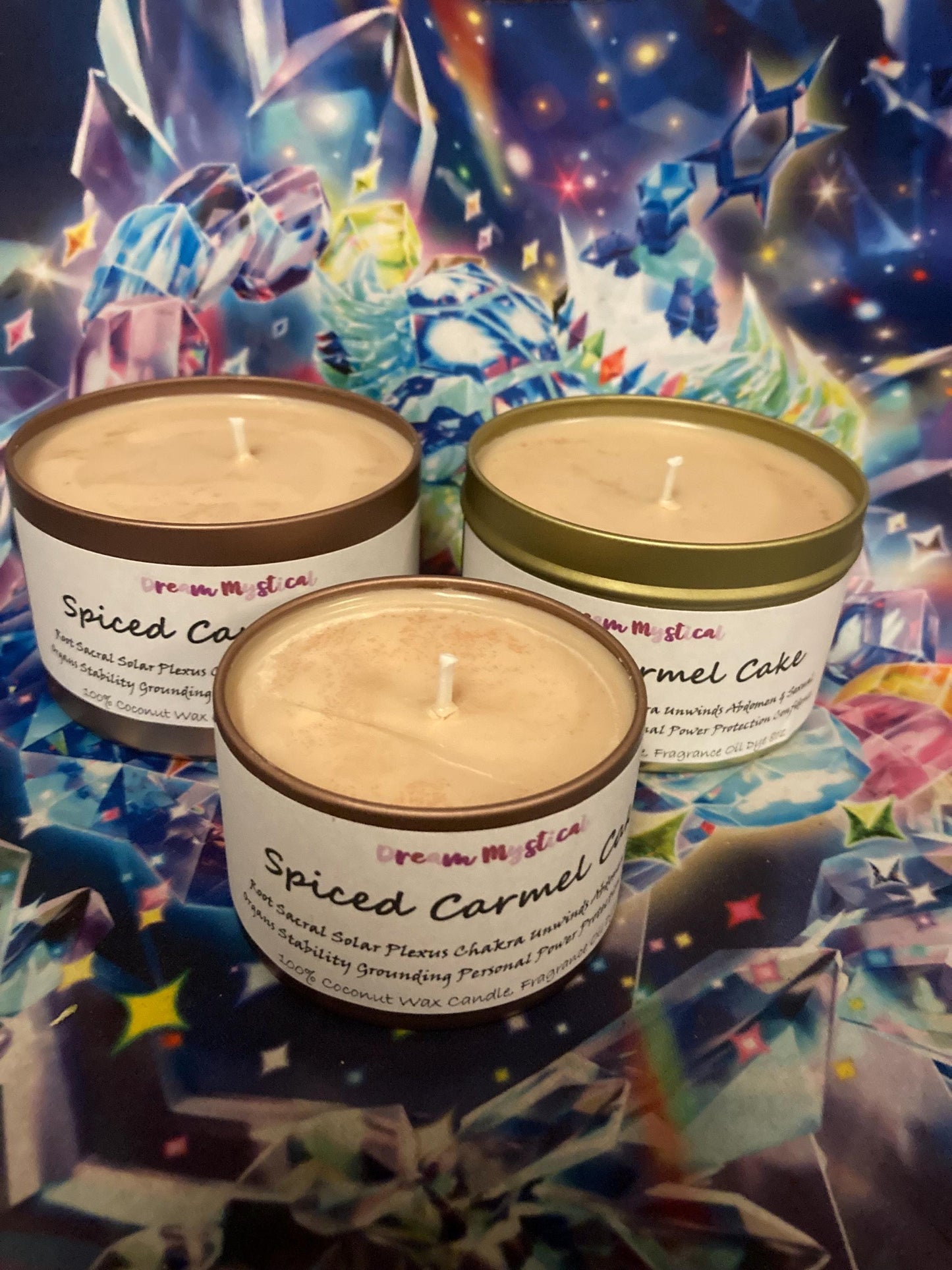 Spiced Carmel Cake Intentional Candle Root Chakra Reiki Grounding Security Stability Protection Communication Manifestation 100% Coconut wax