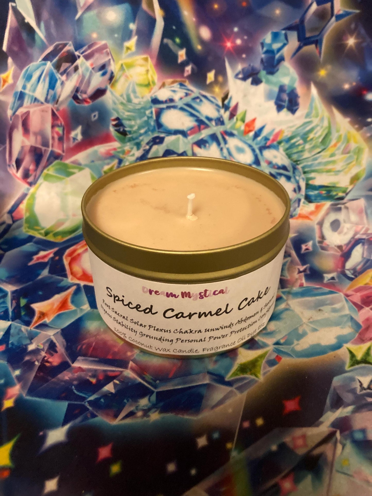 Spiced Carmel Cake Intentional Candle Root Chakra Reiki Grounding Security Stability Protection Communication Manifestation 100% Coconut wax