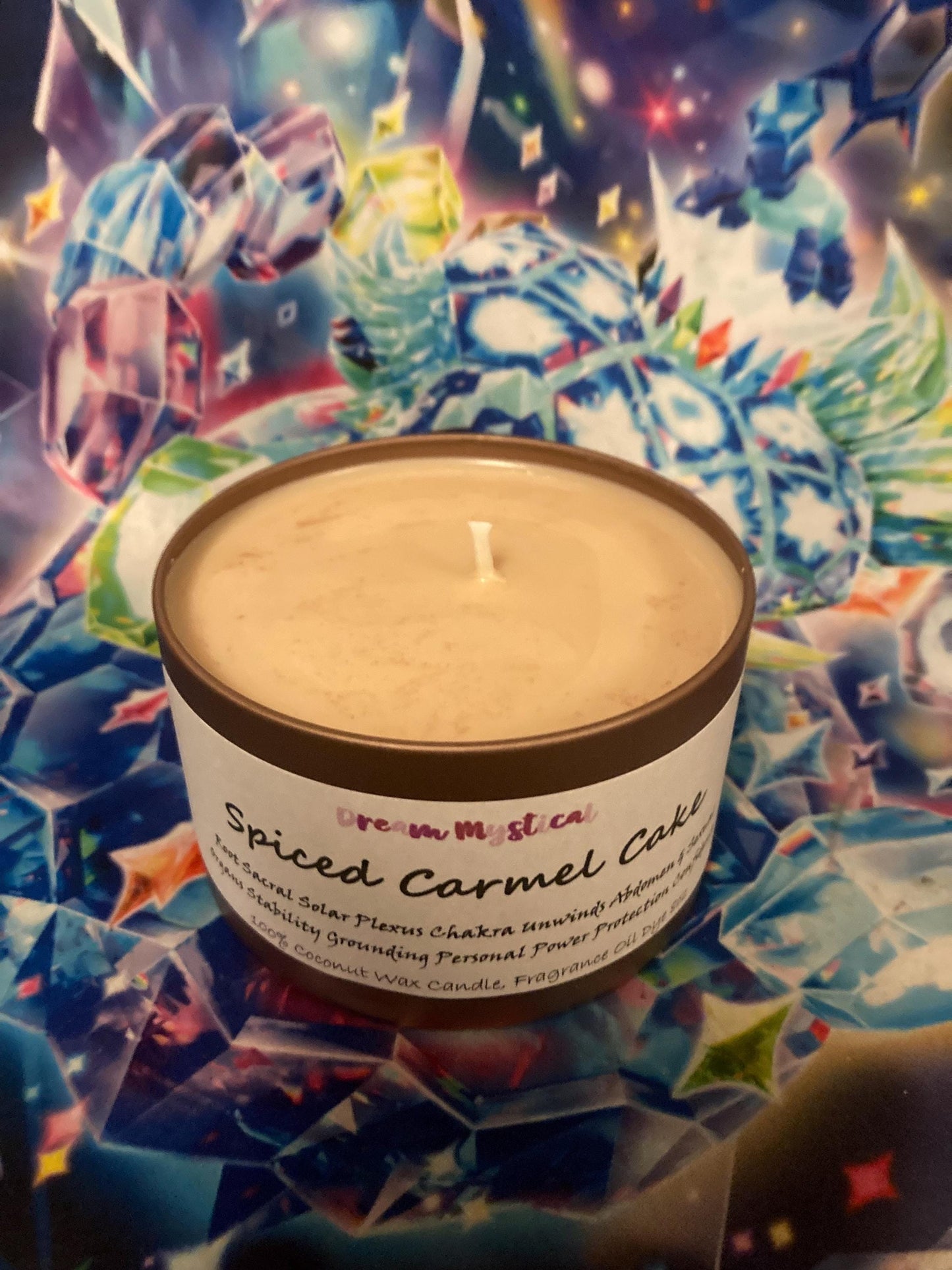 Spiced Carmel Cake Intentional Candle Root Chakra Reiki Grounding Security Stability Protection Communication Manifestation 100% Coconut wax