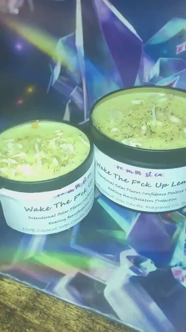 Wake The F*ck Up Lemon handmade Coconut wax Candle Soalar Plexus Confidence Positive Vibes Manifestation Intention Healing Protection