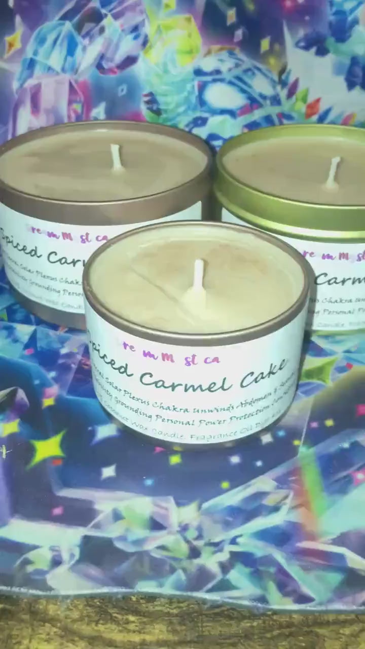 Spiced Carmel Cake Intentional Candle Root Chakra Reiki Grounding Security Stability Protection Communication Manifestation 100% Coconut wax
