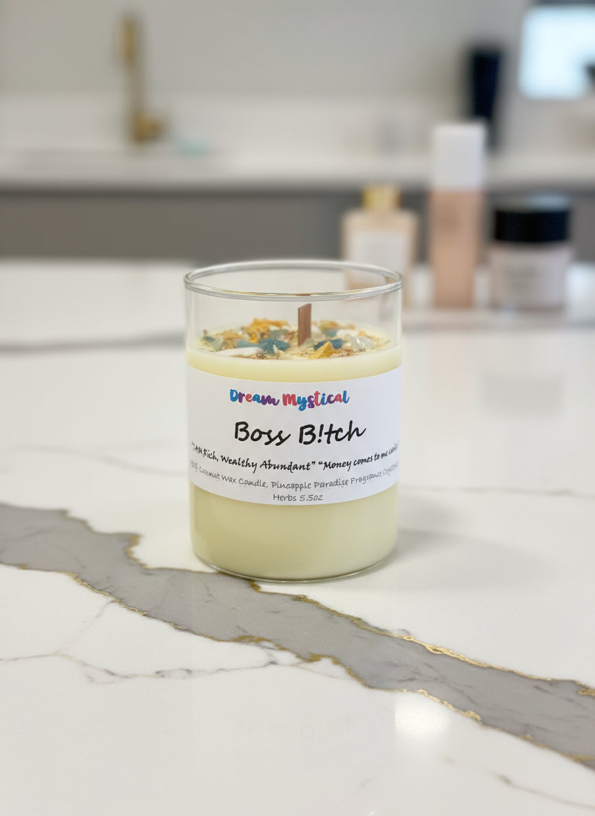 🕯️ Boss Bitch – Crystal Intention Candle for Money, Power & Confidence (Pineapple Paradise)