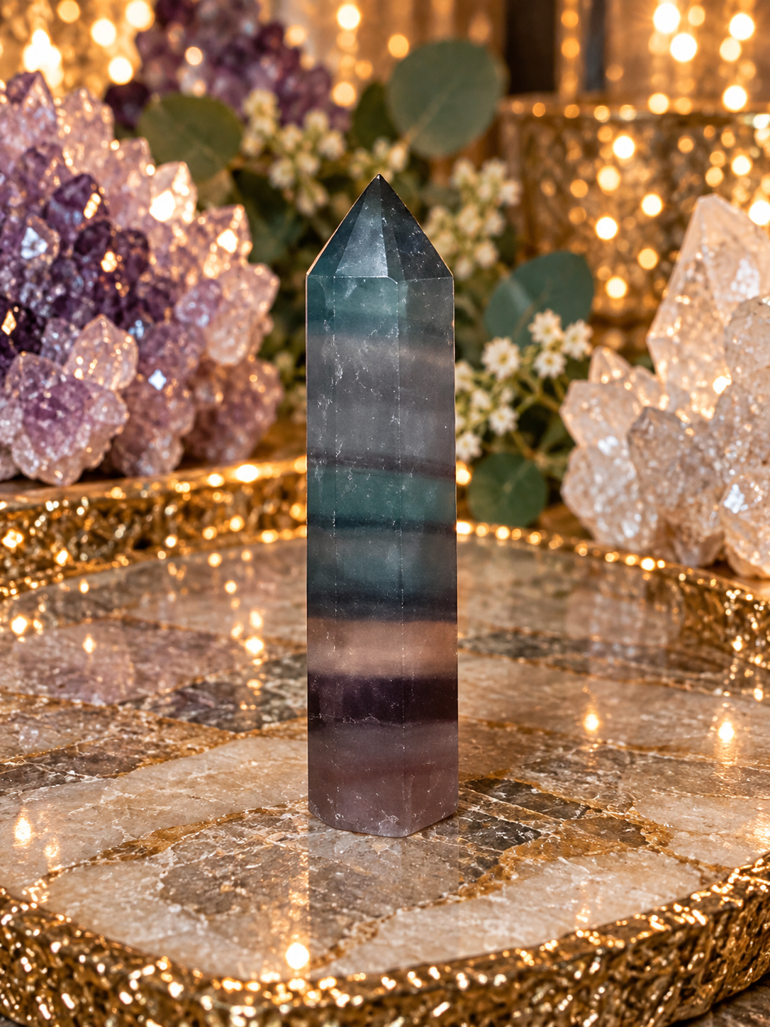 💜🌈 RAINBOW FLUORITE TOWER | PURPLE & GREEN BANDED