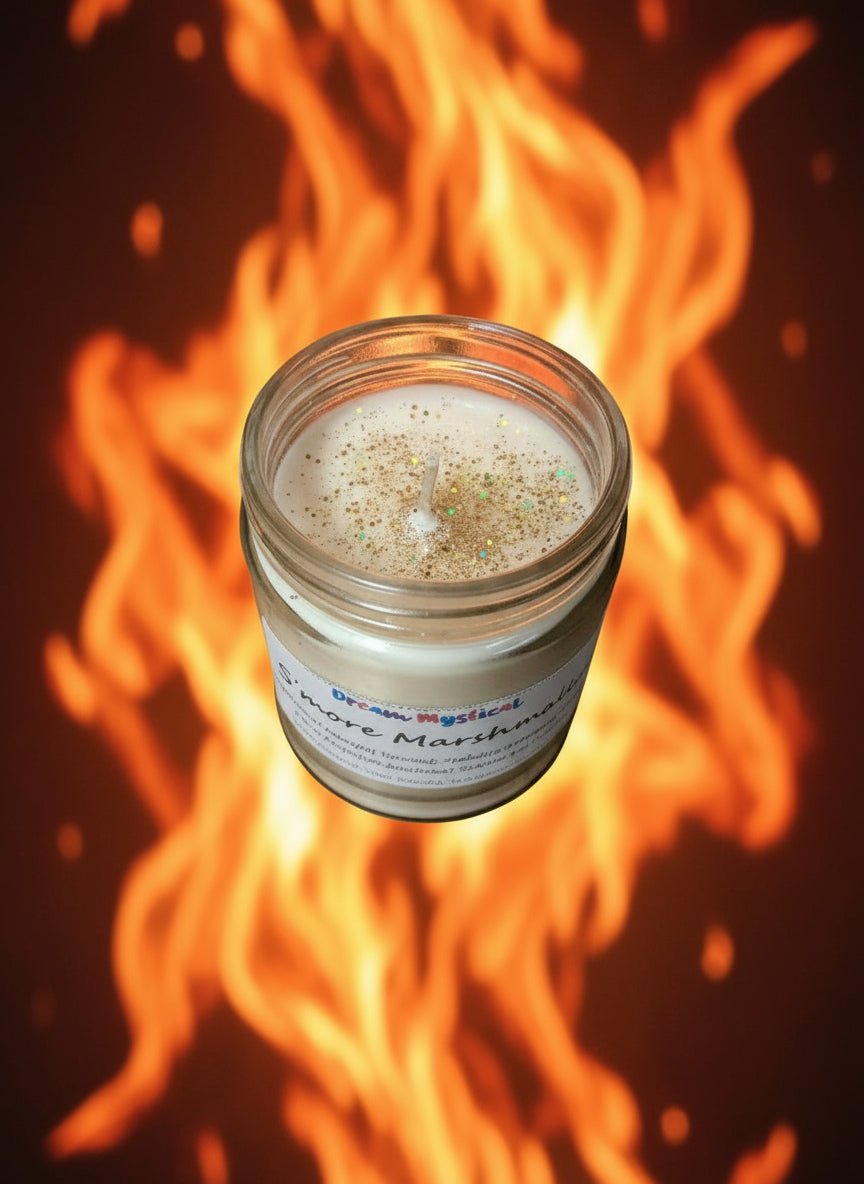Astral Realms Campfire Marshmallow — Time Travel Shifting Timelines Walking through Portals Connection with the Holy Spirit Grounding Candle for Root & Heart Chakra Healing | Crystals + Herbs | Handmade Coconut Wax Candle