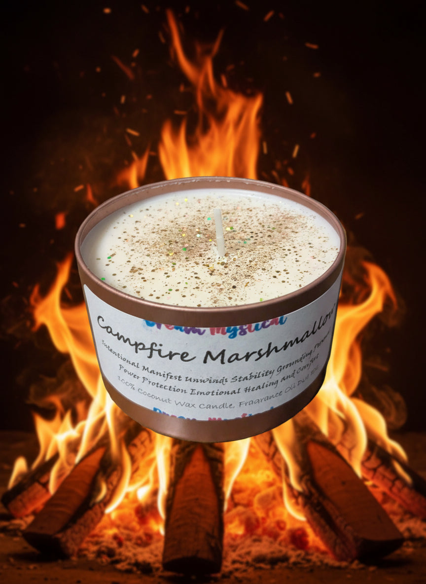 Astral Realms Campfire Marshmallow — Time Travel Shifting Timelines Walking through Portals Connection with the Holy Spirit Grounding Candle for Root & Heart Chakra Healing | Crystals + Herbs | Handmade Coconut Wax Candle