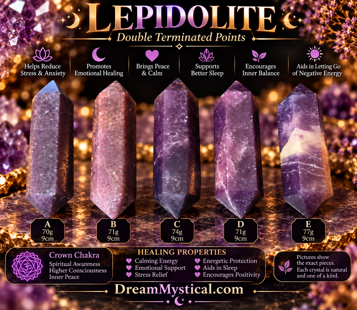 💜 Lepidolite Double-Terminated Crystal Point ✨ Calming • Emotional Balance • Crown Chakra